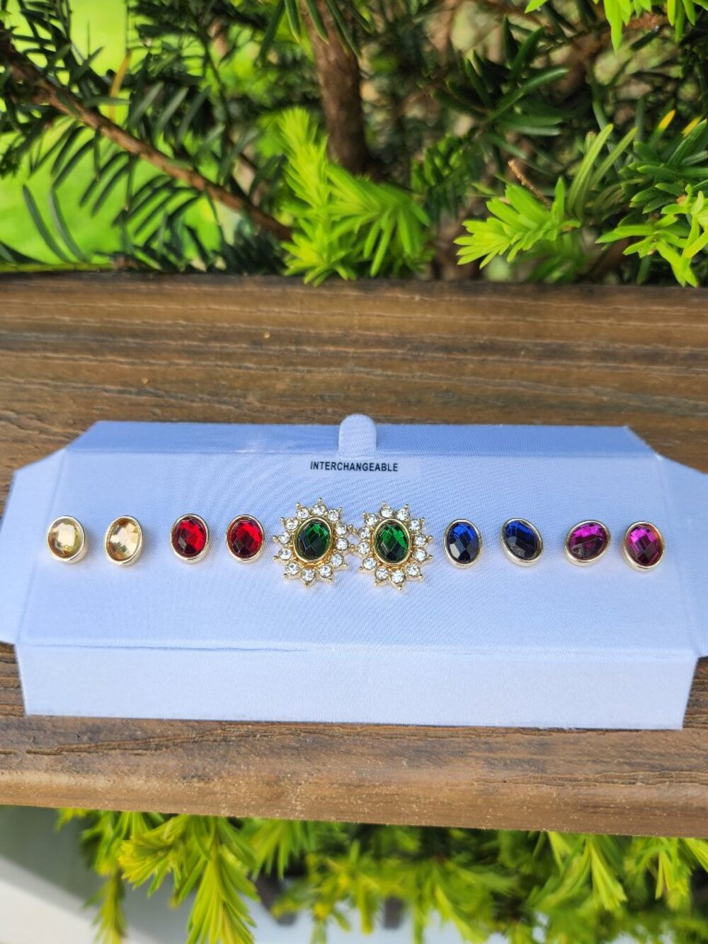 Interchangeable Gold-tone colored stone stud EARRING SET - 5 PAIRS